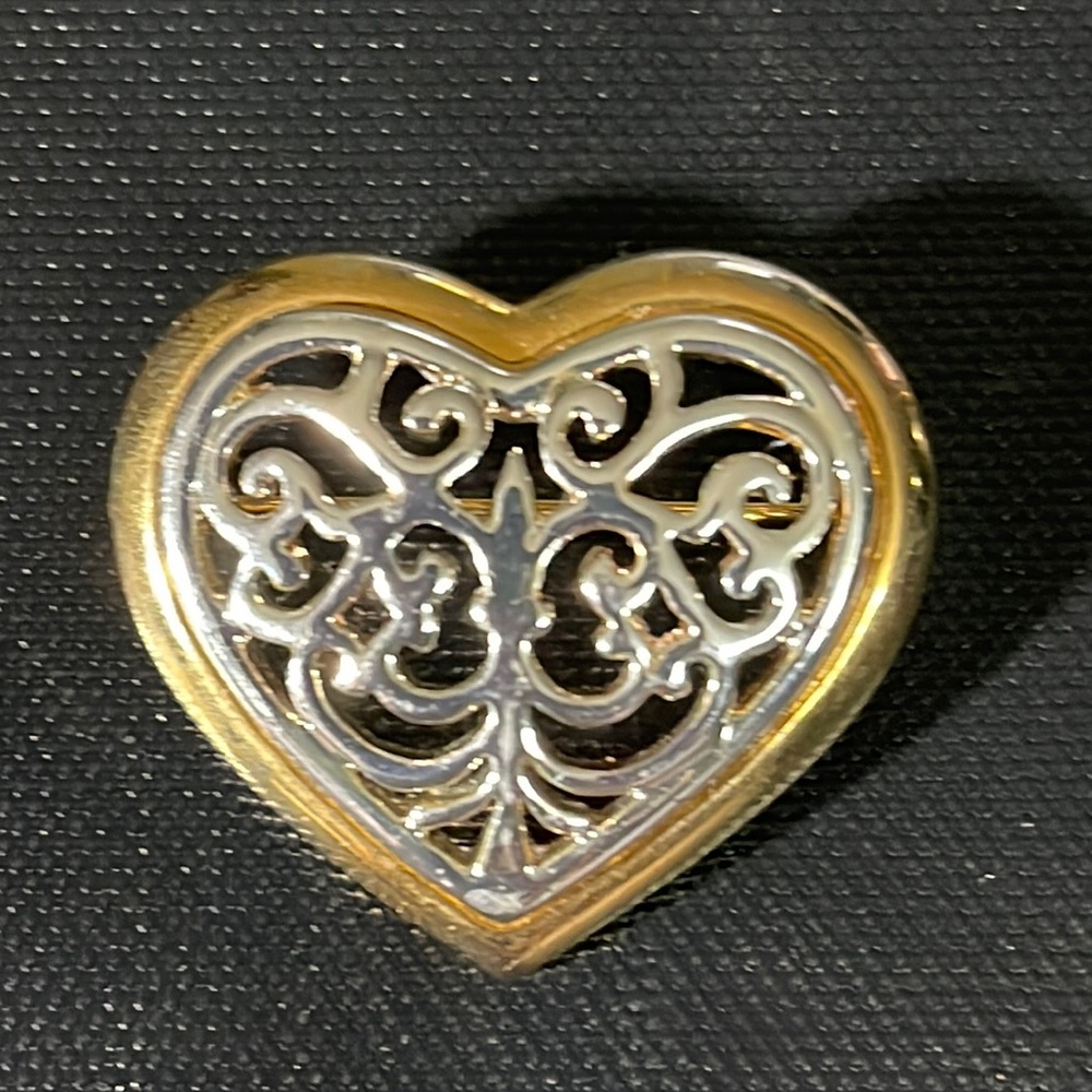 Vintage Danecraft  signed two tone heart filigree brooch